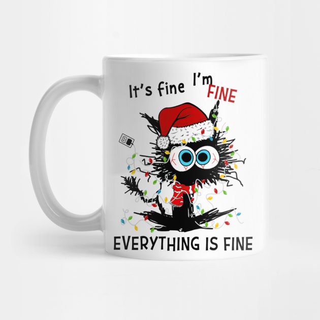 Black Cat Santa Hat It's Fine I'm Fine Everything Is Fine by Gearlds Leonia